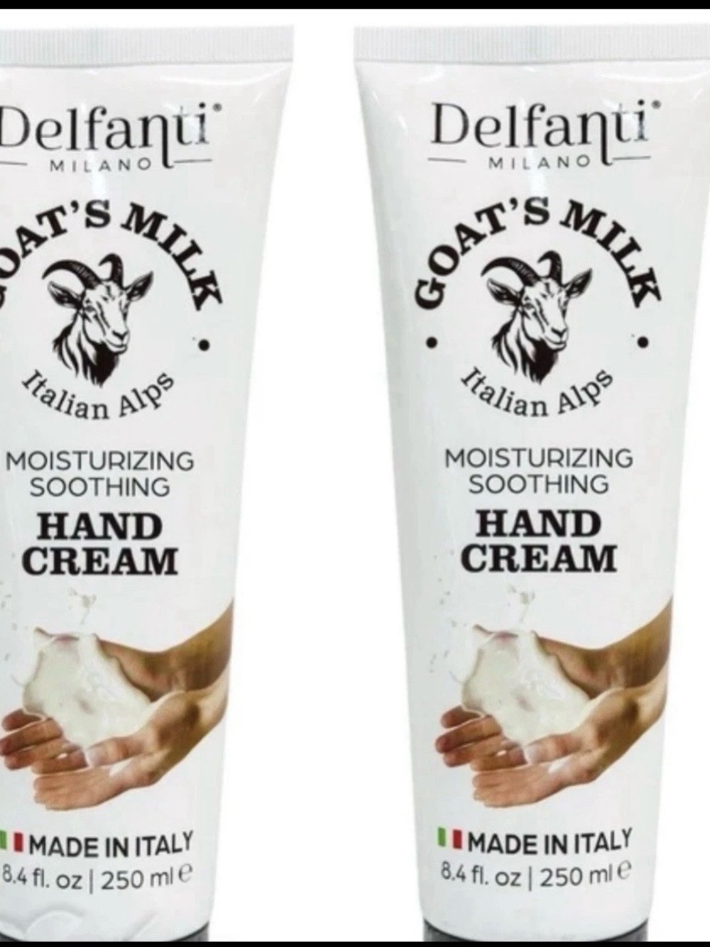 2X is Delfanti Goat's Milk Moisturizing Hand Cream - White